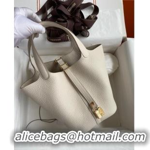 Discount Hermes Picotin Lock Bag 18cm/22cm in Taurillon Clemence Leather H0701 Milk Shake White/Gold (Full Handmade)