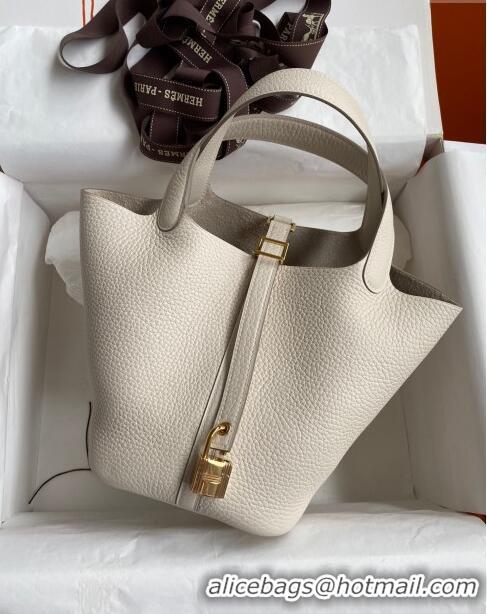 Discount Hermes Picotin Lock Bag 18cm/22cm in Taurillon Clemence Leather H0701 Milk Shake White/Gold (Full Handmade)