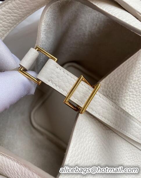 Discount Hermes Picotin Lock Bag 18cm/22cm in Taurillon Clemence Leather H0701 Milk Shake White/Gold (Full Handmade)