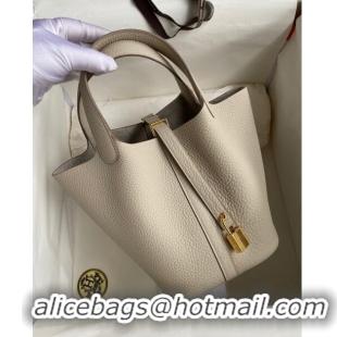 Top Quality Hermes Picotin Lock Bag 18cm/22cm in Taurillon Clemence Leather H0701 Glacier White/Gold (Full Handmade)