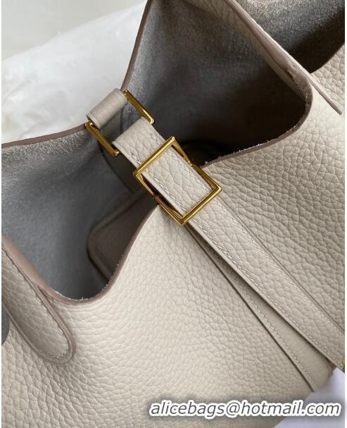 Top Quality Hermes Picotin Lock Bag 18cm/22cm in Taurillon Clemence Leather H0701 Glacier White/Gold (Full Handmade)