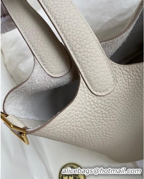 Top Quality Hermes Picotin Lock Bag 18cm/22cm in Taurillon Clemence Leather H0701 Glacier White/Gold (Full Handmade)