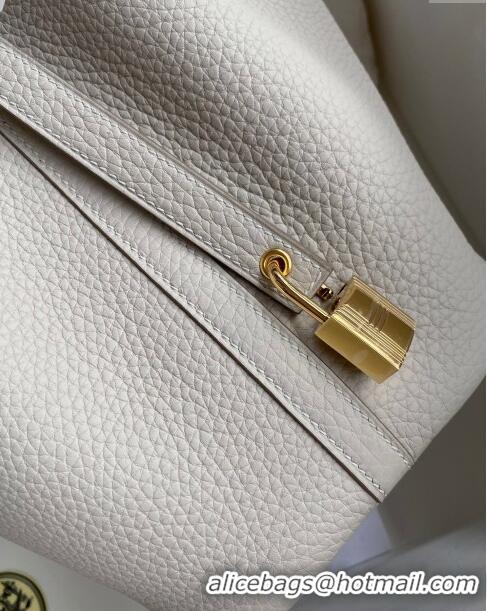 Top Quality Hermes Picotin Lock Bag 18cm/22cm in Taurillon Clemence Leather H0701 Glacier White/Gold (Full Handmade)