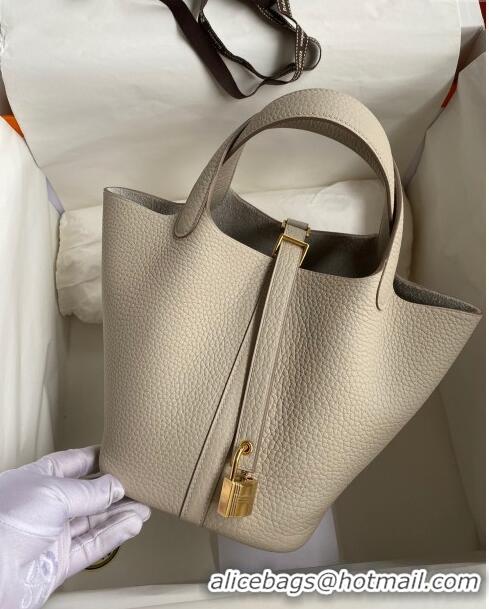 Top Quality Hermes Picotin Lock Bag 18cm/22cm in Taurillon Clemence Leather H0701 Glacier White/Gold (Full Handmade)