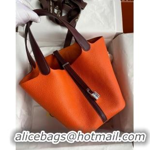 New Fashion Hermes Picotin Lock Bag 18cm/22cm in Taurillon Clemence Leather and Swift Leather H0710 Orange/Burgundy/Silv