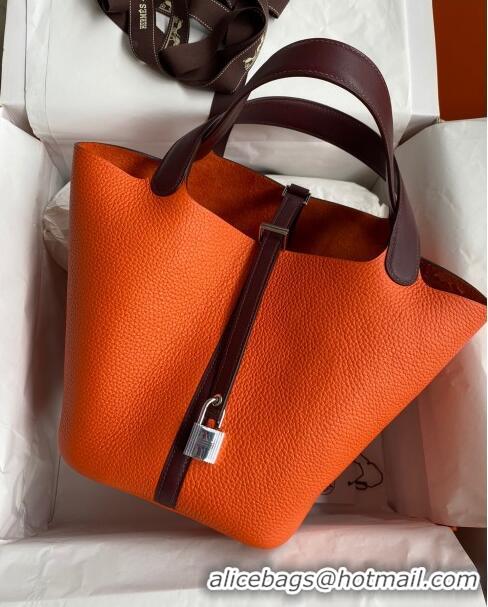 New Fashion Hermes Picotin Lock Bag 18cm/22cm in Taurillon Clemence Leather and Swift Leather H0710 Orange/Burgundy/Silv