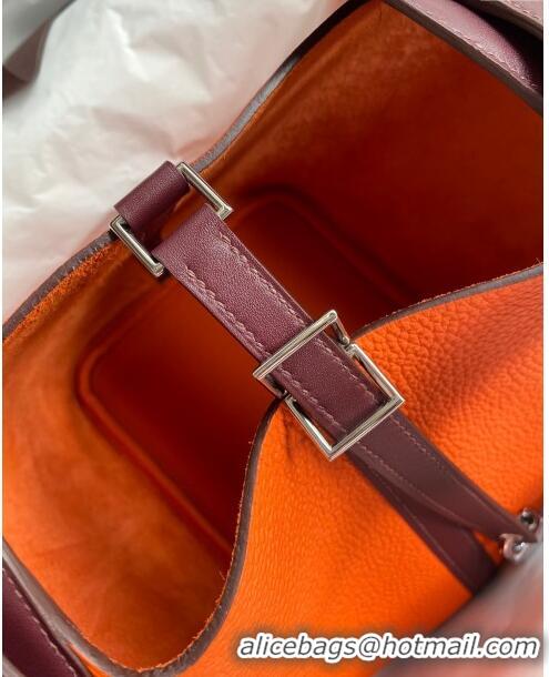 New Fashion Hermes Picotin Lock Bag 18cm/22cm in Taurillon Clemence Leather and Swift Leather H0710 Orange/Burgundy/Silv