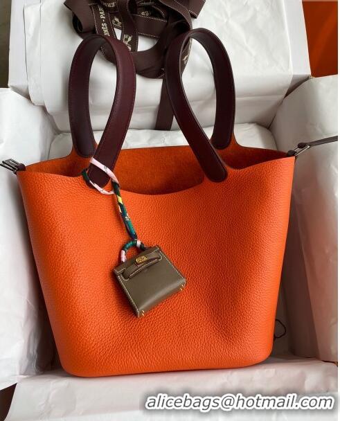 New Fashion Hermes Picotin Lock Bag 18cm/22cm in Taurillon Clemence Leather and Swift Leather H0710 Orange/Burgundy/Silv