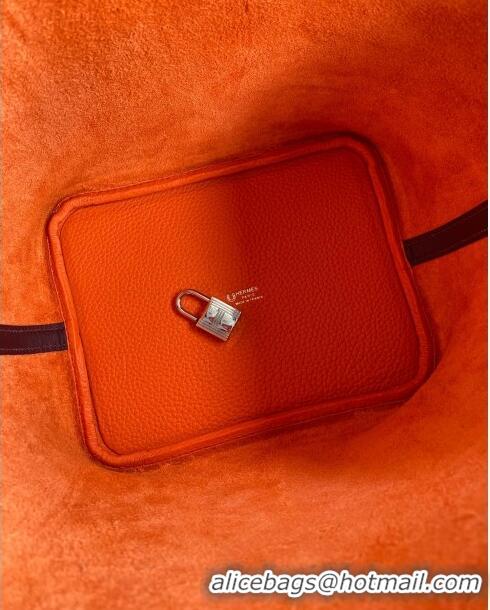 New Fashion Hermes Picotin Lock Bag 18cm/22cm in Taurillon Clemence Leather and Swift Leather H0710 Orange/Burgundy/Silv