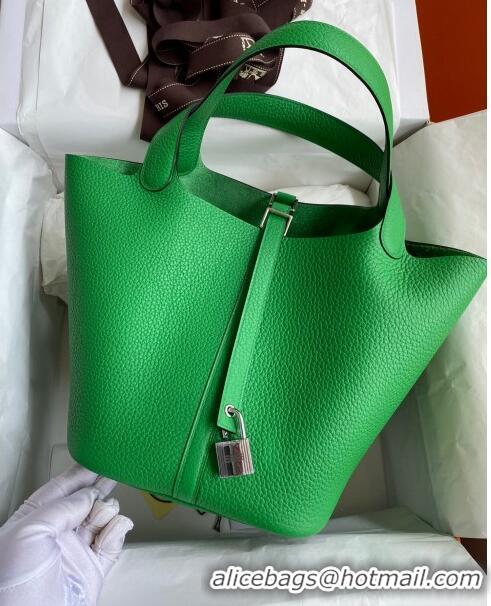 Cheap Design Hermes Picotin Lock Bag 18cm/22cm in Taurillon Clemence Leather H0701 Bamboo Green/Silver (Full Handmade)