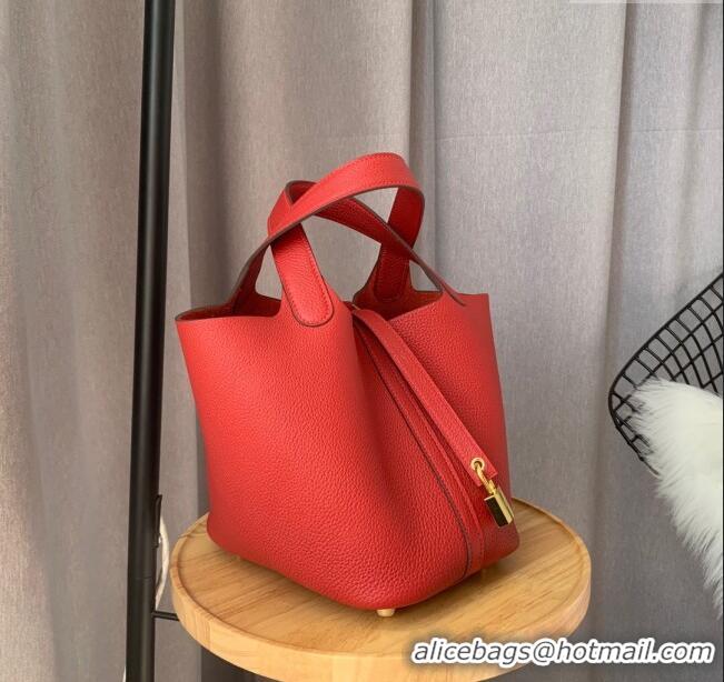 Top Design Hermes Picotin Lock Bag 18cm/22cm in Taurillon Clemence Leather H0701 Red/Gold (Full Handmade)