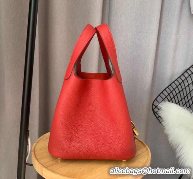 Top Design Hermes Picotin Lock Bag 18cm/22cm in Taurillon Clemence Leather H0701 Red/Gold (Full Handmade)