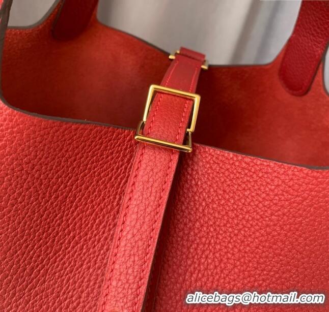 Top Design Hermes Picotin Lock Bag 18cm/22cm in Taurillon Clemence Leather H0701 Red/Gold (Full Handmade)