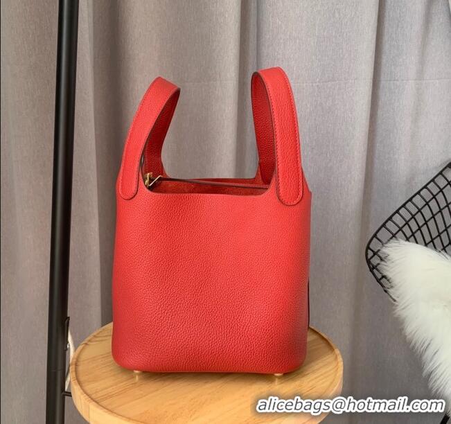 Top Design Hermes Picotin Lock Bag 18cm/22cm in Taurillon Clemence Leather H0701 Red/Gold (Full Handmade)