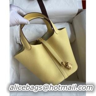 Buy New Hermes Picotin Lock Bag 18cm/22cm in Taurillon Clemence Leather H0701 Light Yellow/Gold (Full Handmade)