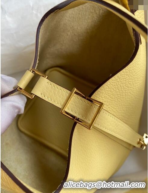 Buy New Hermes Picotin Lock Bag 18cm/22cm in Taurillon Clemence Leather H0701 Light Yellow/Gold (Full Handmade)