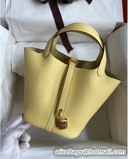 Buy New Hermes Picotin Lock Bag 18cm/22cm in Taurillon Clemence Leather H0701 Light Yellow/Gold (Full Handmade)