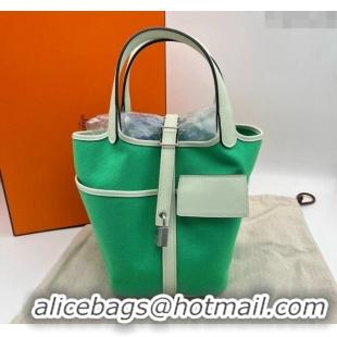 Classic Grade Hermes Cargo Picotin Lock Bag 18cm in Swift Leather and Canvas 3036 Green