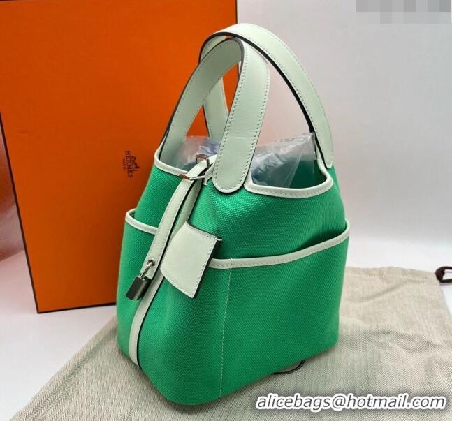 Classic Grade Hermes Cargo Picotin Lock Bag 18cm in Swift Leather and Canvas 3036 Green