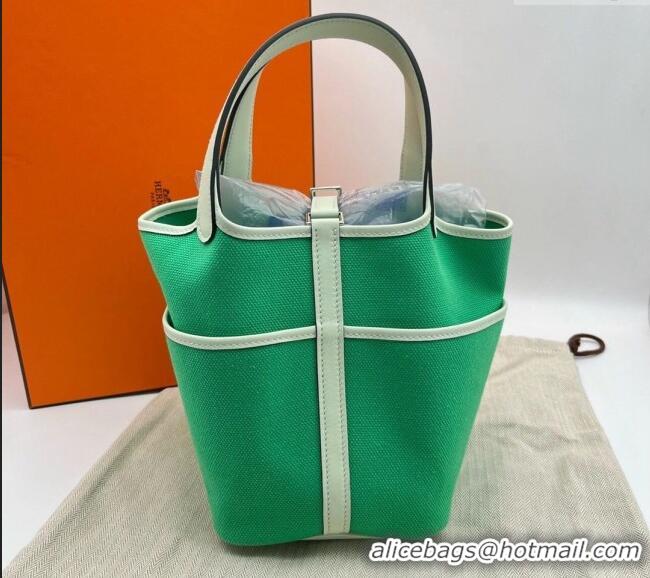 Classic Grade Hermes Cargo Picotin Lock Bag 18cm in Swift Leather and Canvas 3036 Green