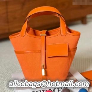 Promotional Hermes Cargo Picotin Lock Bag 18cm in Swift Leather and Canvas 3036 Orange