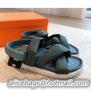 Unique Style Hermes Electric Sandals in Technical Fabric Dark Green 326103