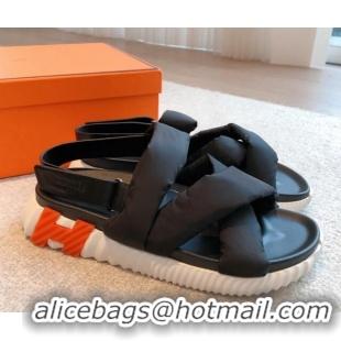 Duplicate Hermes Electric Sandals in Technical Fabric Black 326104