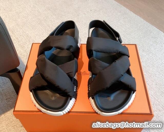 Duplicate Hermes Electric Sandals in Technical Fabric Black 326104