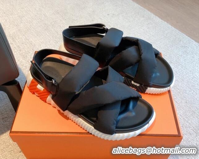 Duplicate Hermes Electric Sandals in Technical Fabric Black 326104