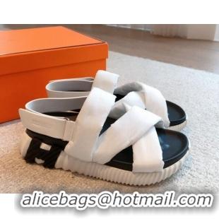 Grade Quality Hermes Electric Sandals in Technical Fabric White 326105