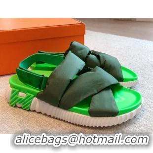 Good Looking Hermes Electric Sandals in Technical Fabric Green 326107