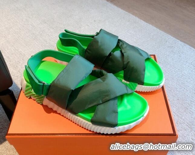 Good Looking Hermes Electric Sandals in Technical Fabric Green 326107