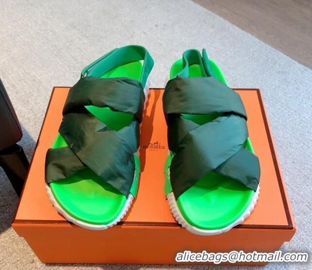 Good Looking Hermes Electric Sandals in Technical Fabric Green 326107