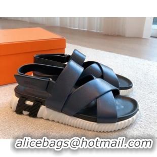 Stylish Hermes Electric Sandals in Calfskin Leather Black/White 326109