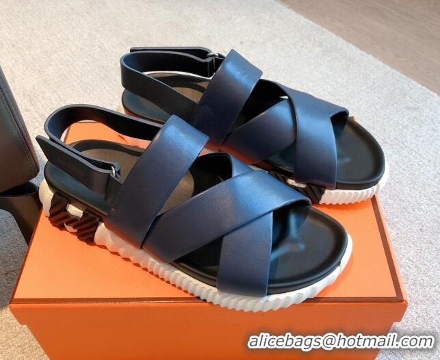 Stylish Hermes Electric Sandals in Calfskin Leather Black/White 326109