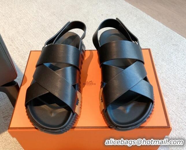 Purchase Hermes Electric Sandals in Calfskin Leather Black/Orange 326110