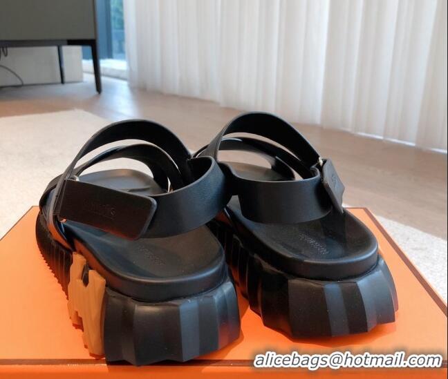 Purchase Hermes Electric Sandals in Calfskin Leather Black/Orange 326110