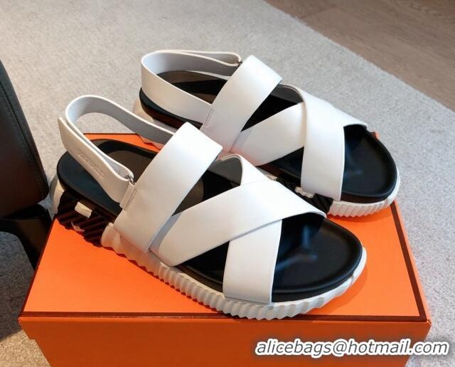 Popular Style Hermes Electric Sandals in Calfskin Leather White 326112