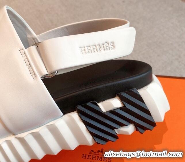 Popular Style Hermes Electric Sandals in Calfskin Leather White 326112