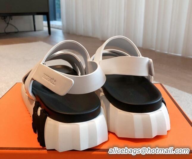 Popular Style Hermes Electric Sandals in Calfskin Leather White 326112