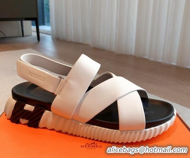 Popular Style Hermes Electric Sandals in Calfskin Leather White 326112