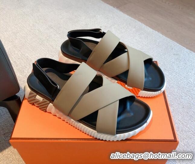 Charming Hermes Electric Sandals in Calfskin Leather Khaki 326114