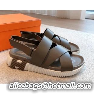 Low Price Hermes Electric Sandals in Calfskin Leather Grey 326115