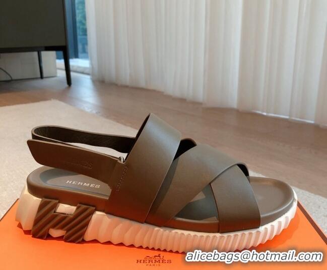 Low Price Hermes Electric Sandals in Calfskin Leather Grey 326115