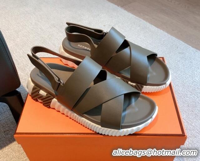 Low Price Hermes Electric Sandals in Calfskin Leather Grey 326115