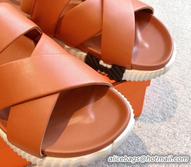 Perfect Hermes Electric Sandals in Calfskin Leather Brown/Orange 326116