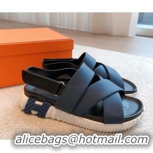 Hot Style Hermes Electric Sandals in Calfskin Leather Dark Blue 326117