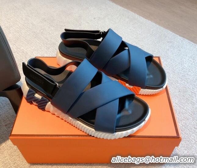 Hot Style Hermes Electric Sandals in Calfskin Leather Dark Blue 326117