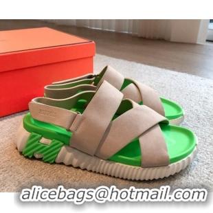 Grade Quality Hermes Electric Sandals in Suede Grey/Green 326118