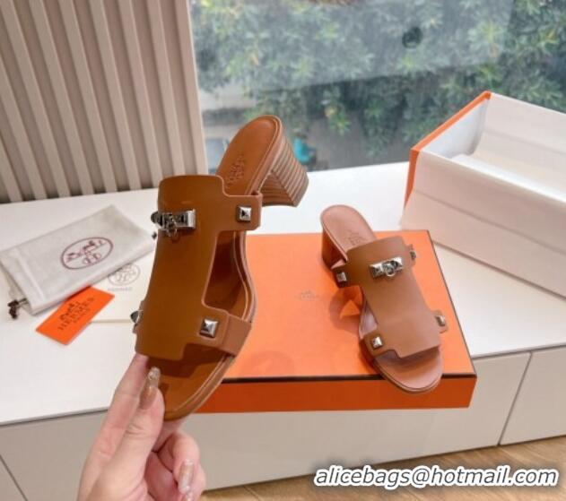 Grade Hermes Calfskin Heel Slide Sandals Brown 326132